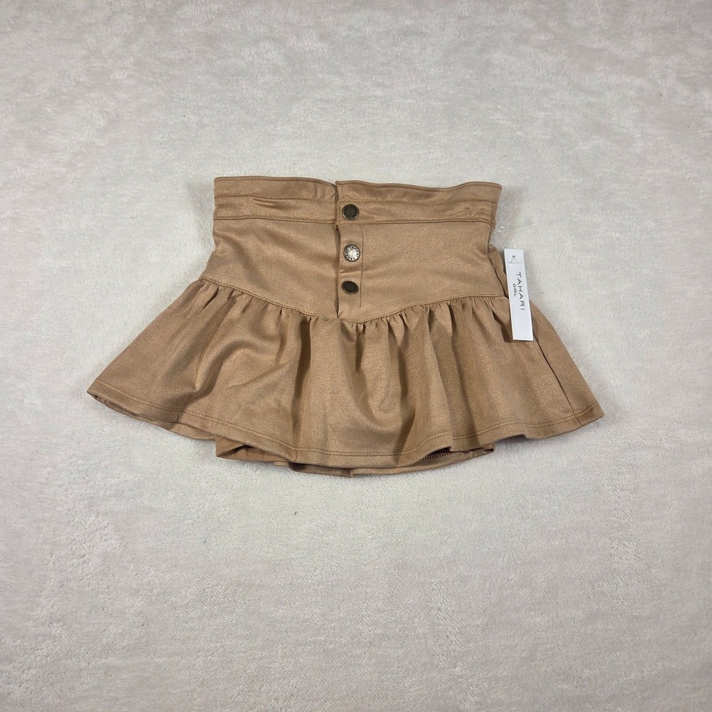 Tahari Girl Tan Suede Look Button Front Flared Skirt Kids Size 7
